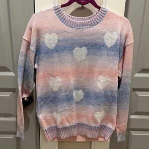 NEW Heart Pattern Crew Neck Sweater in Pink and Blue